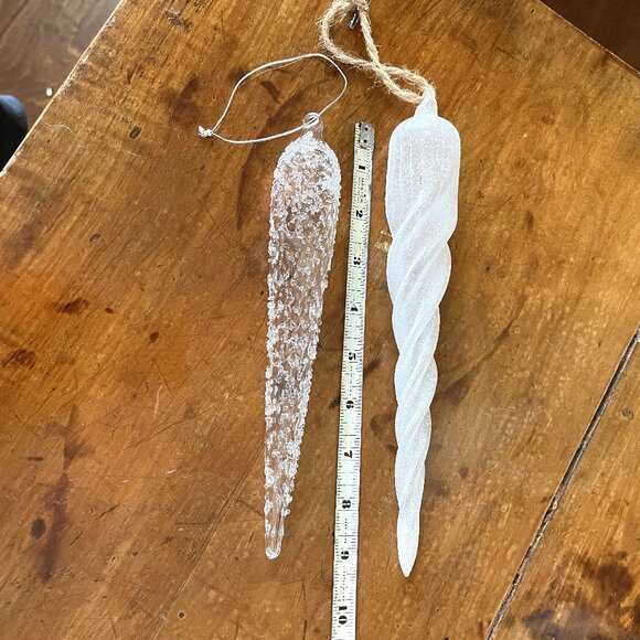Christmas Ornaments Set of Two Large Hand Blown Icicles Frosted and Icy - Picture 2 of 4